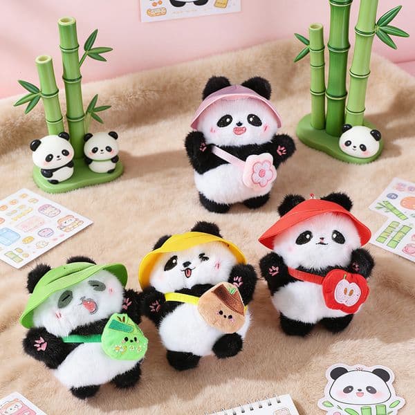 Cute Panda Plush Keychain Hat Bag Pendant Backpack Ornament Doll Gift