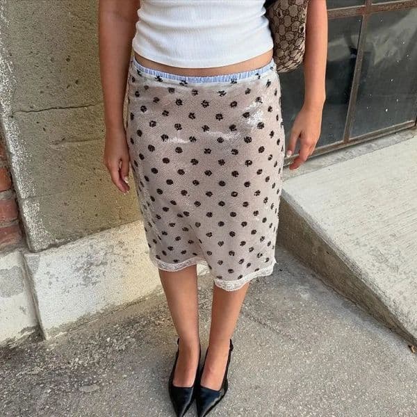 Tuularose High Waist Glitter Skirt Fashion Sequins Vintage Polka Dot Printed Skirts Summer Party Y2k Sexy Girls Womens Skirt 260318