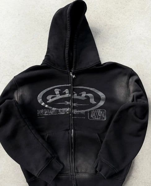 DIVIN Vintage Fashion Print Zip Up Hoodie Harajuku Hip Hop Long Sleeve Coats Loose Hooded Sweatshirt Men Clothing Streetwear 260317