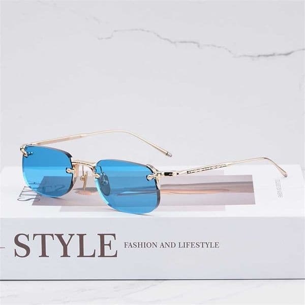 FONDA Mens Vintage Craft Gold Rimless Sunglasses Classical Light Luxury Top Quality Boundless Alloy Solar Glasses for Male