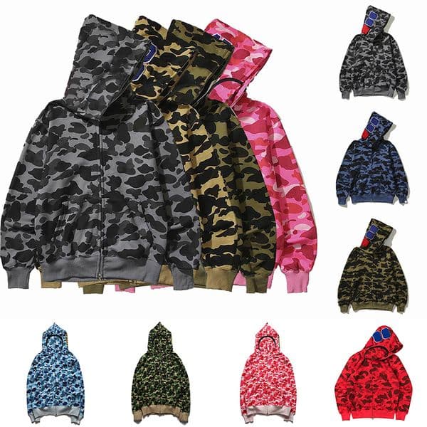 Designer Hoodie Bapi hoodie Mens Shark Hoodies Men Women Stylist Jacket Hoody Full Zip Up Shark Hoodie Sweatshirt Street casual babe streetwear big size M-3XL