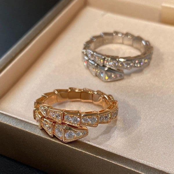Ring Snake-Shaped Ring Celebrity Hot-Selling New Full Diamond Snake Ring Bone Light Luxury Open For Women Index Finger Texture Ring