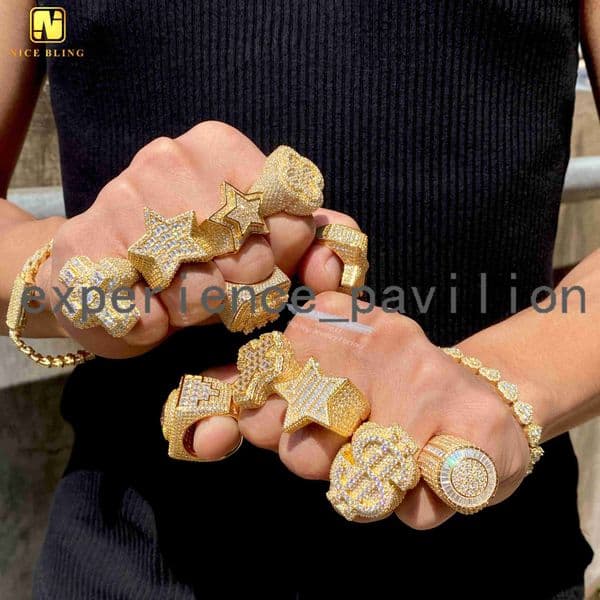 Luxury Fashion Jewelry 925 Sterling Silver VVS Baguette Moissanite Diamond Men Rings Hiphop Bling Iced Out Star Ring