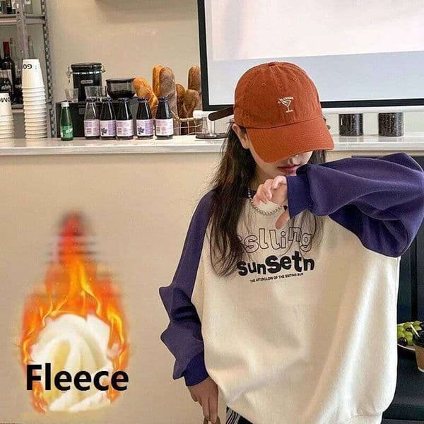 Winter Girls Loose Contrast Prints Warm Fleece Lined Basic Sweatshirt School Kids Track Pullover Tops Child Work Jumper 5-16 Yrs S260319