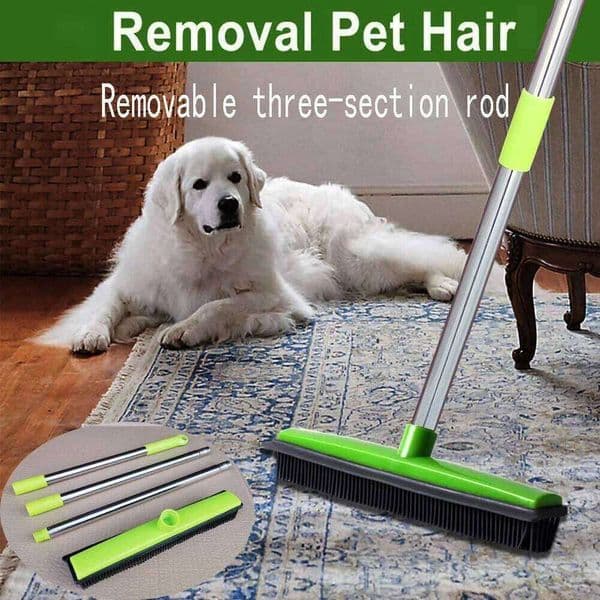Pet Rubber Floor Brush for Carpet Dog with Built in Squeegee Silicone Broom Hair Remover Cleaning 26H0320