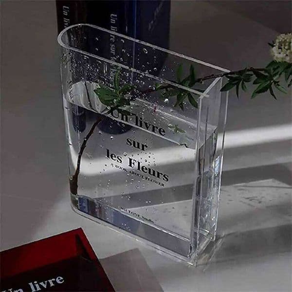 Flower Vase, Clear Book Vase Flowers, Cute Bookshelf for Floral Arrangement Home Decor 26W0320