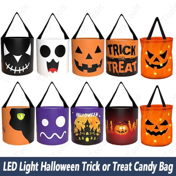 LED Light Trick Or Treat Bucket Pumpkin Candy Bags Collapsible Halloween Basket For Thangiving Party Gift Baskets