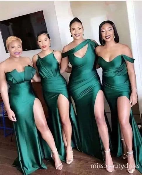 Custom Emerald Green Side Split Bridesmaids' Formal Dresses Difference Neckline Long Beach Wedding Party Guest Gowns Plus Size ZD10