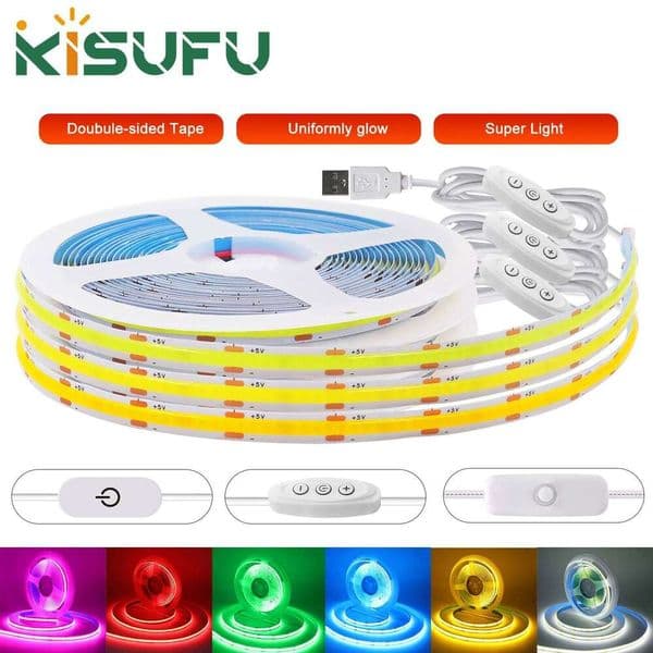 USB LED Strip Light 5V 320LEDs/M COB Dimmable Touch Sensor Switch/ Push Switch Tape DIY TV Mirror Backlight Room Night Lighting 26H0320