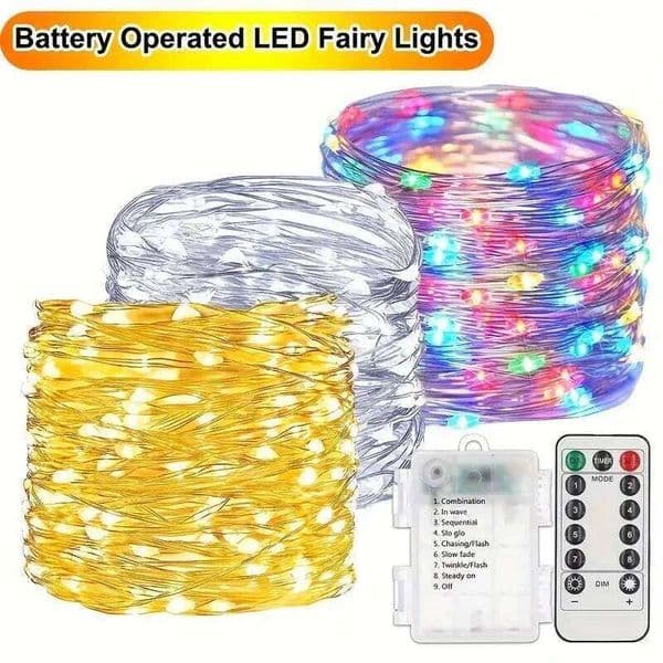 50/100/200/300 LED Outdoor Copper Wire Light, Battery Powered 8 Lighting Modes for Christmas Weddings Balconies Garden Decor 26H0320