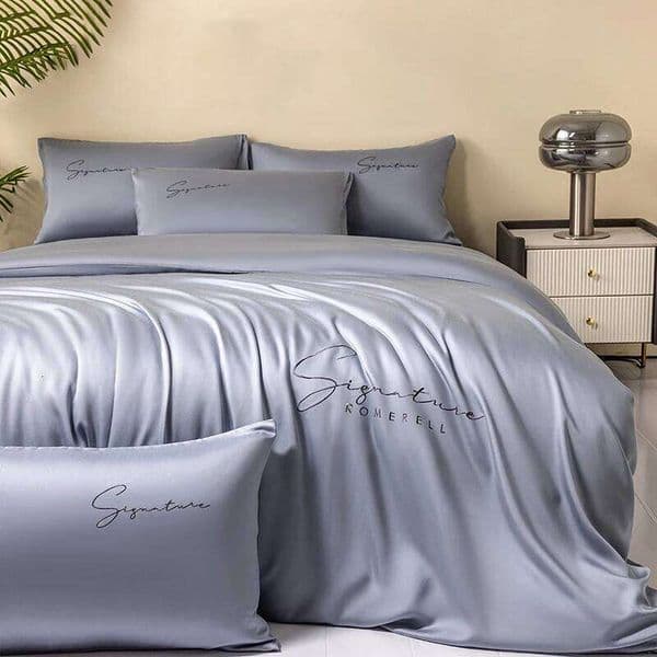 New Pure Color Ice Silk Bedding 4-Piece Set Air-Conditioned Quilt Cover Sheets Piece Machine Washable Naked Sleeping Single Double B 26Y0320