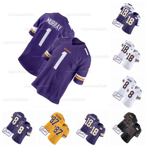 1 Kyler Murray 2026 Vikings football Jerseys Aaron Jones Justin Jefferson Addison TJ Hockenson J.J. McCarthy Randy Moss