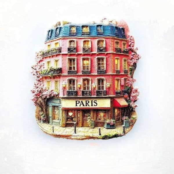 Paris France Fridge Magnet - Charming 3D Pink House Cherry Blossom Unique Spring Souvenir for Travel Romantic Home Decor S26319