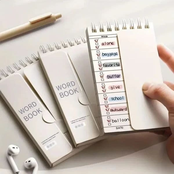 Portable Vocabulary Memory Notepad - Shorthand Spiral Notebook for Planning and Memorization with Cover-Up Feature 260318