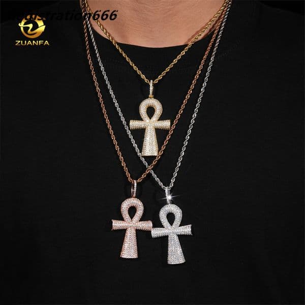 New Design Ankh Necklace Pass Diamond Tester Moissanite Sterling Silver Gold Plated Ankh Cross Charm Pendant Fine Jewelry