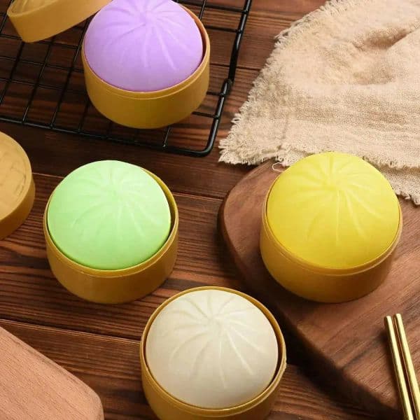 Colorful Dumpling Stress Balls Fidget Sensory Toy Squeeze Dough Ball Stress Relief Hand Toy Bun with Food Steamer Stretchy Desk 2026