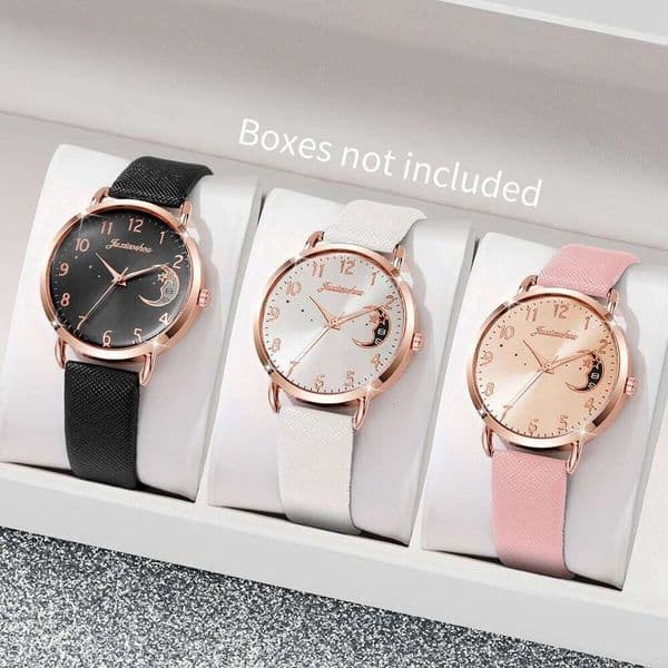2/3/4/5PCS Fashion Watches Set Casual Leather Strap Moon Dial Quartz Watch Reloj MujerWithout Box