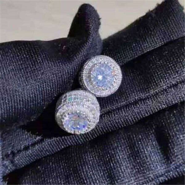 Female Austrian Crystal Round Earring Yellow Gold Color White Zircon Hip Hop Wedding Stud Earrings For Women Jewelry S260319