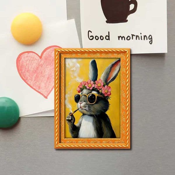 1 Piece of Fun Little Photo Frame with a Rabbit and Small Flowers Refrigerator Magnet Interesting Refrigerator Decoration Suitable for Home and Office De S26319