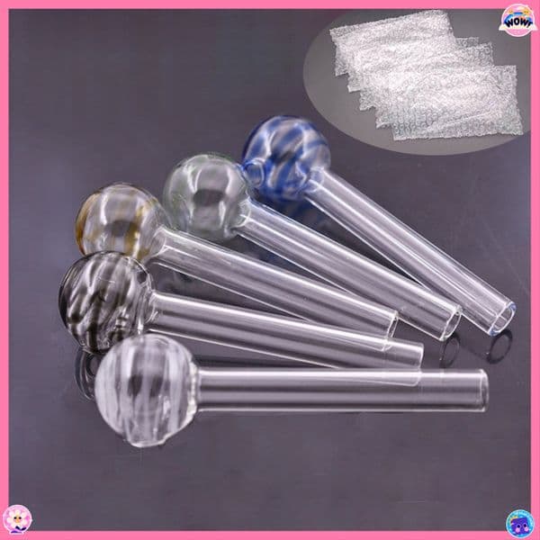 Wholesale Cheap MINI 4inch colorful Glass Hand Tube Straight straw Pipe With 30mm Ball Lollipops Head Oil Burner Bubbler Bowl for smoking
