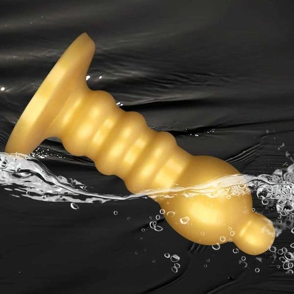 Golden Silicone Anal Plug Large Head Fisting Dildo Male Anus Dilator Strong Suctions Cup Simulated Penis Adult Sex Toys for Men brandsofluxury_IOE9