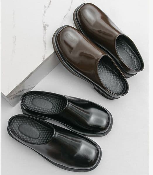 Luxury Men Dress Shoes Designer Leather Platform Men's Half Slippers British Street Style Men Casual Slippers Outdoor Dress Men's Shoes