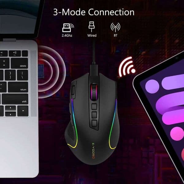 E-YOOSO X11Pro 2.4G /BT/Wired Tri-Mode Gaming Mouse RGB Backlight 8000Dpi Ergonomic Laptop Desktops Universal Office Game 26L0320