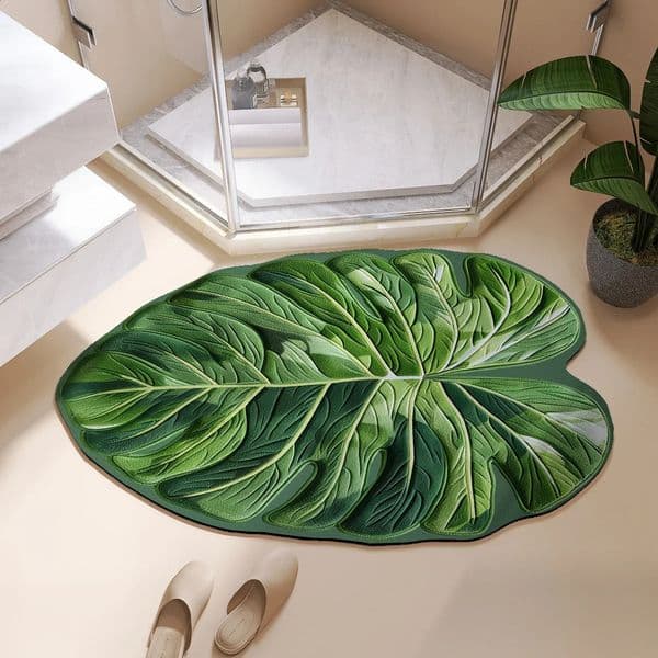 VIKAMA Leaf Bath Mat Water-Absorbing Bath Tub Anti-Slip Foot Mat Kitchen Rug Shower Door Mat Home Decor 260319