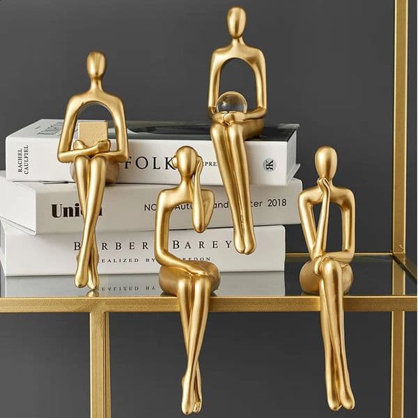Gold Home Decor Thinker Statues Bookshelf Sculpture Decorations For Living Room Modern Figurines Shelf Table Desk Decor 260319