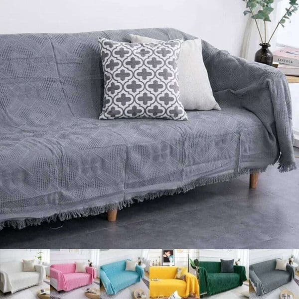 Ins Style Chenille Sofa with Tassels, Double-side, for Living Room Camping Picnic Large Blanket Leisure Relax Beach Towel 26W0318