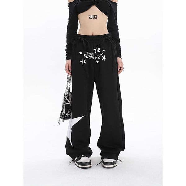 American High Street Hip Hop Printed Jogger Sweatpants for Women Slimming Casual High Waist Wide Leg Pants L2512172JDV