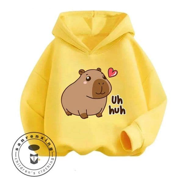 Capybara Cartoon Cute Children Hooded Sweatshirt Boy Girl Autumn Winter Daily Outdoor Vacation Casual Loose Warm Soft Sportswear S260319