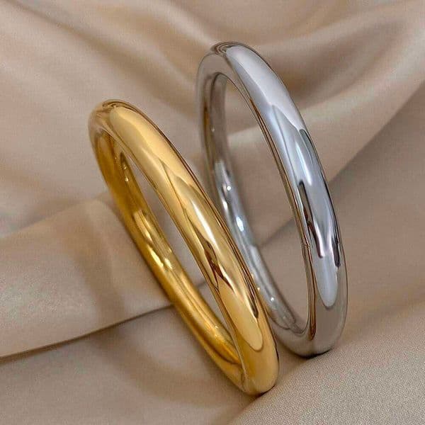 Stainless Steel Bangle Glossy Solid Color Thick Bracelet for Women Cuff Wirstband Smooth Charm Gold Plated Bracelets Jewelry 26W0320