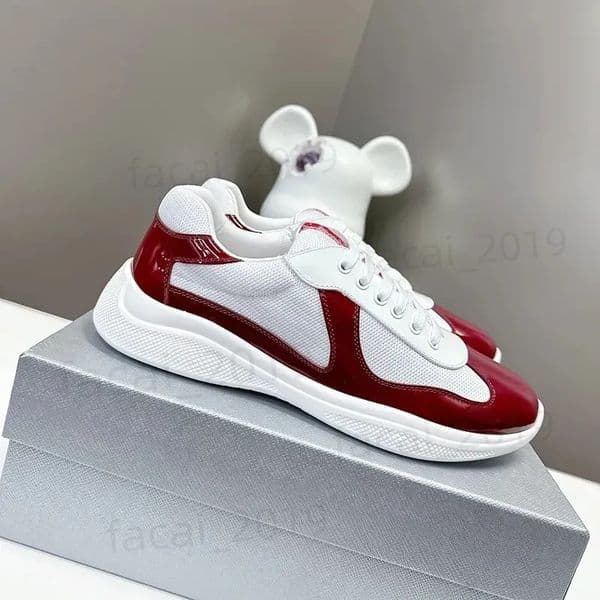 luxury shoes designer men trainers patent leather fabric americas cup sneakers linea rossa lace up casual women shoe black green red sizes 35-45 c11