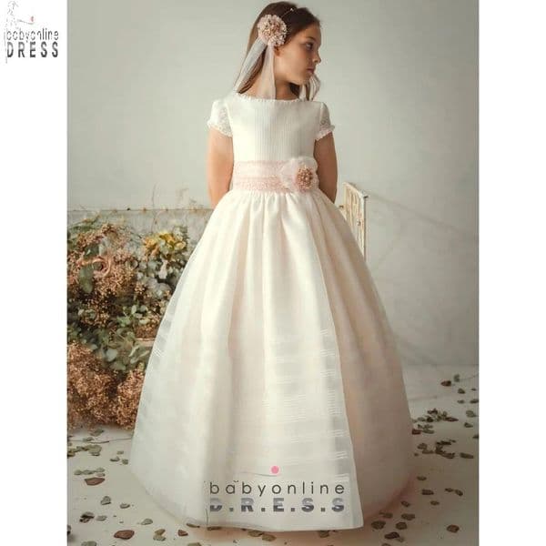 Cute White Ivory Flower Girl Dresses A Line Jewel Neck Cap Sleeve With Flower Belt Long Girls Birthday Party Gowns Toddler First Communion Wears M10BC22474