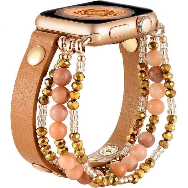 Bracelet Band For Watch 49mm 40mm 38mm 41mm Women Elastic Beaded Leather Strap Iwatch SE Series Ultra 8 7 6 5 4 3 2 26W0320