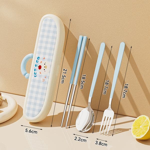 Gingham Pattern Portable Cutlery 3-Piece Set, Durable & Premium Minimalist, Portable Knife/Fork/Spoon/Chopsticks Set for Adults & Students