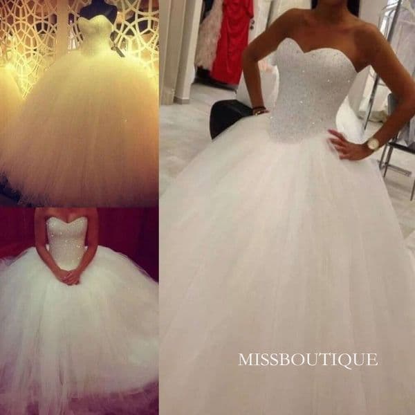 2024 Cheap Puffy Ball Wedding Dresses Bling With Crystal Beading Sparkly Sleeveless Sheer Long Sweep Train Plus Size Formal Bridal Gown 403 B0320