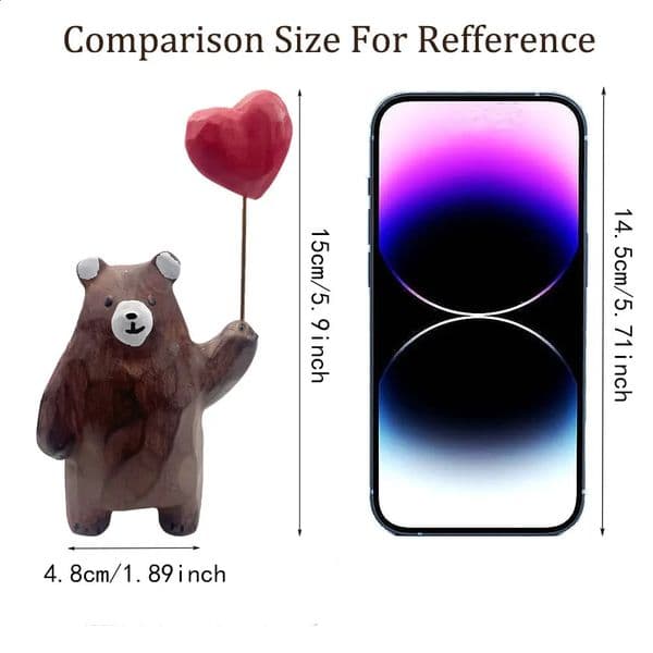 Valentines Day Present Charming Bear Sculpture Holding Heart Balloon Handmade Resin Figurine with Beaded Finish Ideal 260319
