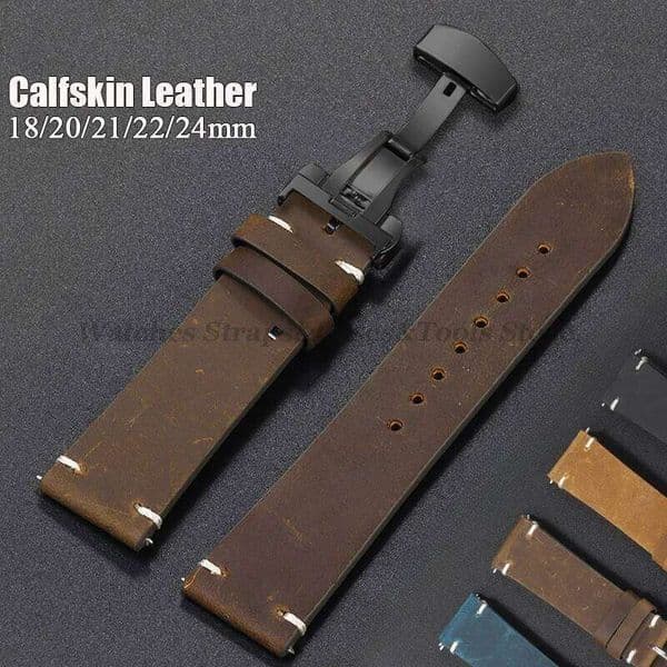Calfskin Leather Stitching Watchbands 18mm 20mm 21mm 22mm 24mm Strap Galaxy Watch 6/5/4 for Omega Butterfly Buckles 26W0320