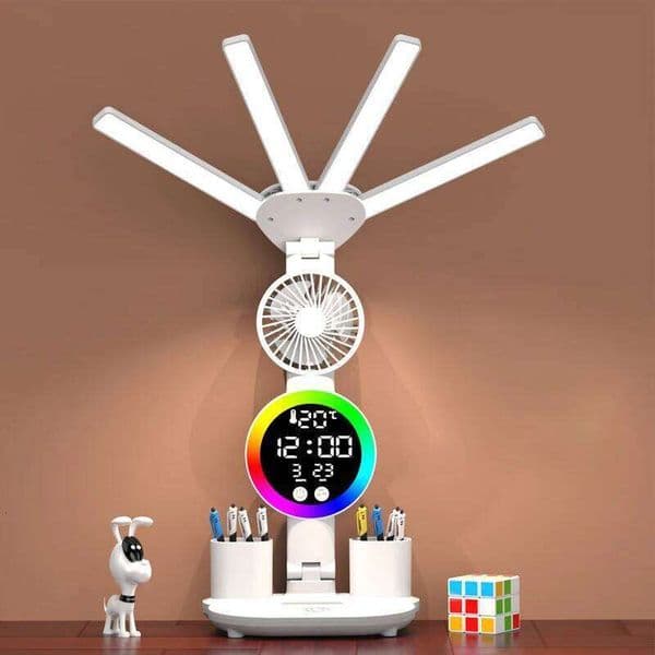 Rechargeable for Study, Desk Table Light with Fan, Led Clock Dispaly Reading Lamp 26Li0317