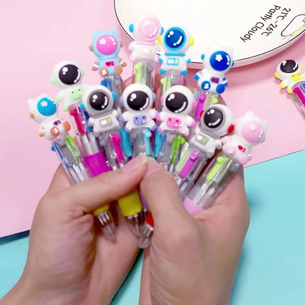 10Pcs/Lot Cute Cartoon Astronaut Mini 4 Color Ballpoint Pen Kawaii Spacemen Multicolors Pens School Office Kids Stationery Gifts 260318