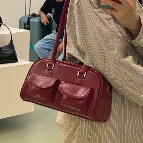 In Stock Korean Version Xu Yunzhen Same Style Bowling Bag Niche Boston High-end Casual Shoulder Handbag for Women ddmythur