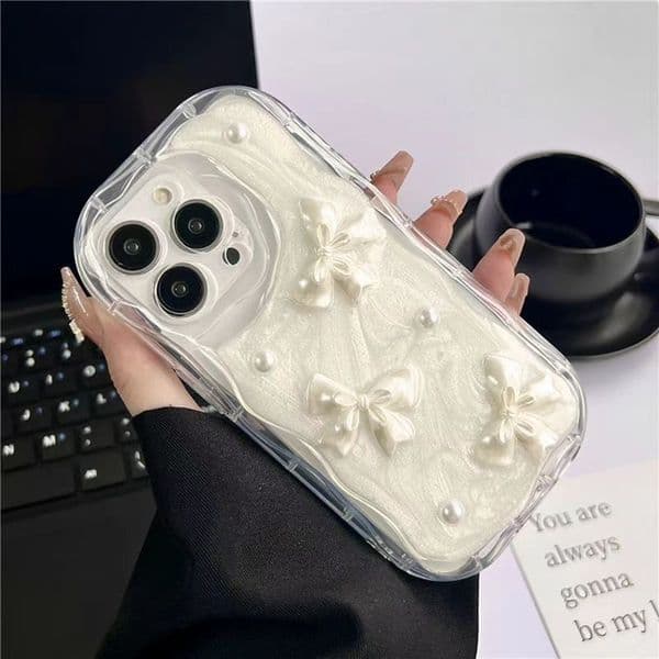 Dimensional Bow Pearl Phone Case For Iphone 17 16 15 14 13 Pro 12 11 Max Plus 16Pro Drip Craft 17Promax Phone Case 16Promax Transparent 15Promax Cover Hard 14Pro Shell