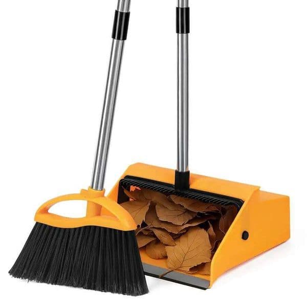 Broom and Dustpan SetLong Handle Upright Heavy Duty Dust Pan Outdoor Indoor for Courtyards, Garages, Lobbies, Shopping Malls, Ma 26H0320