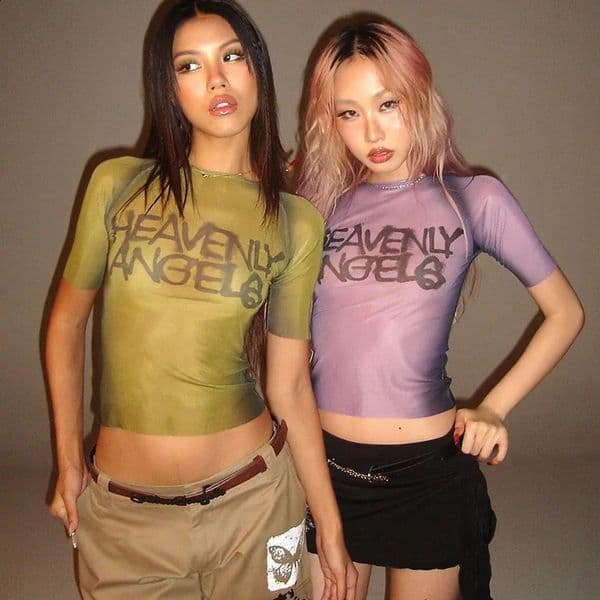 Y2K Letter Print Top See Through Graphic T Shirts For Women Clothing Short Sleeve Aesthetic Ropa De Mujer Skinny Sexy Streetwear 260318