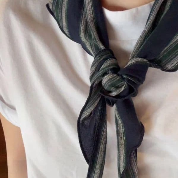 Japanese-Style Artistic Cotton-Linen Striped Triangle For Women 2025 New Model High-End Neck Scarf Simple Retro Silk Scarf
