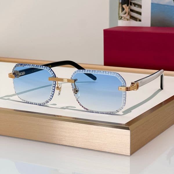 Sunglasses For Men Women Summer 0782 Popular Designer Stylish Outdoor Catwalk Leisure Style Anti Ultraviolet UV400 Plate Square Frameless Glasses Random Box