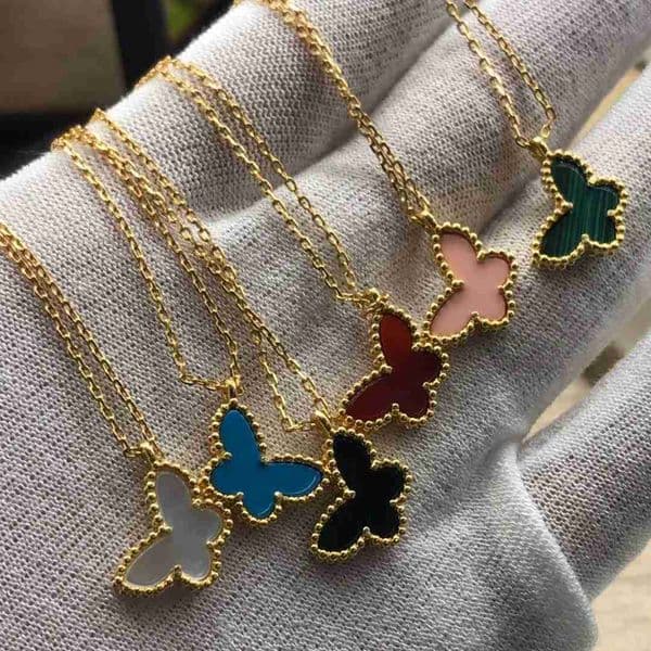 Designer Jewelry Vann cleef small butterfly necklace thick gold plating 18k natural mother-of-pearl not easy to fade pendant for OL