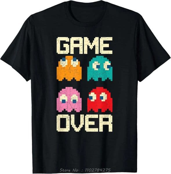 Game Over 80s Oversized T-shirt Nostalgia Arcade Ghost Gamer Mens othDemand Fitness T Shirt Women Cotton Tshirt J260318